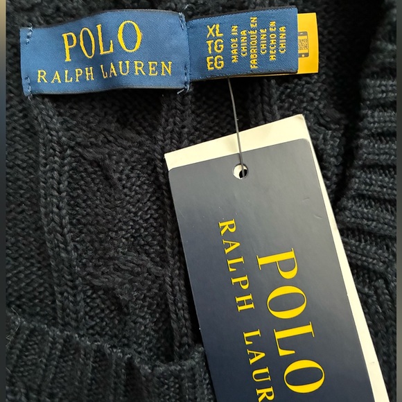 Polo Ralph Lauren Cotton Cable Knit Sweater Navy Blue XL - Picture 4 of 8